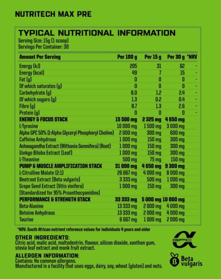 NUTRITECH MAX PRE WORKOUT 450g - 30 Servings